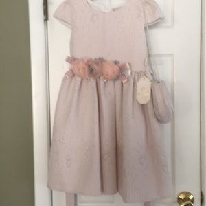 GOLD KIDS DRESS W MATCHING PURSE NWT SIZE 8/9